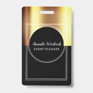 Gold Faux Metallic On Black Event Planner Name ID Badge