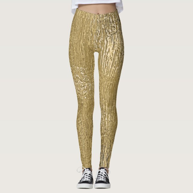Gold Faux Metallic Shine Textured Leggings (Front)