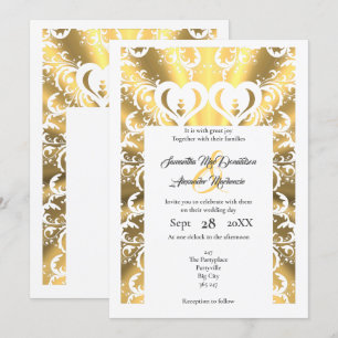 Gold faux paper cut filigree lace wedding invitation