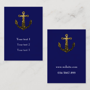 Gold faux sparkles Anchor navy blue Personalise Business Card