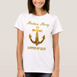 Gold faux sparkles Anchors Away Summer your text T-Shirt