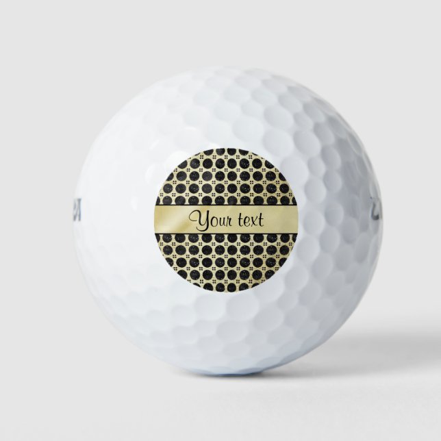 Gold Faux & Sparkly Black Glitter Spots Golf Balls (Front)