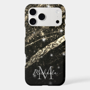 Gold faux sparkly line black abstract Monogram