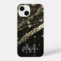 Gold faux sparkly line black abstract Monogram