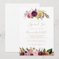 Gold Feather Boho Tropical Sip and See Invitation