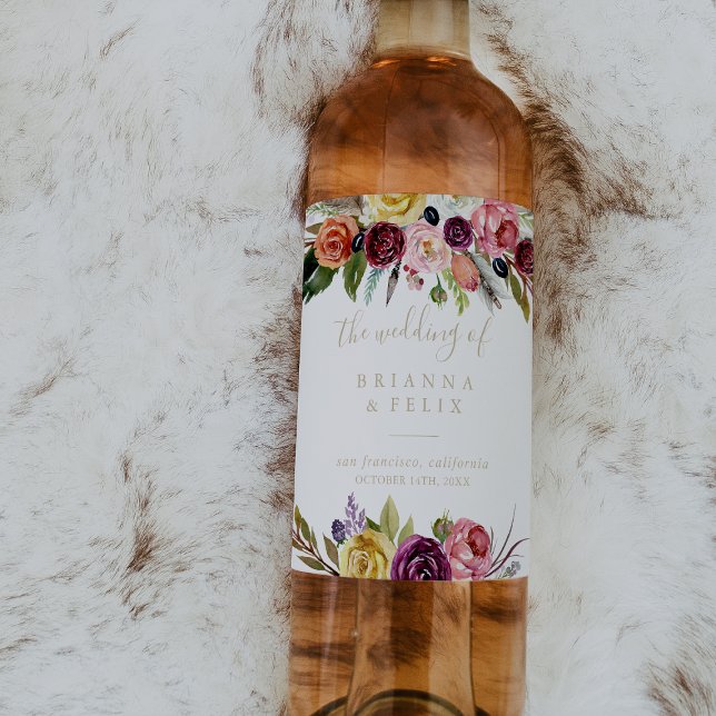 Gold Feather Boho Tropical Wedding Wine Labels (Creator Uploaded)