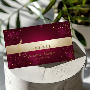 Gold Feather Dark Red Notary Signing Agent Business Card