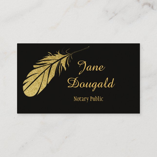 Gold Feather Pen Black Classic Notary Business Car Business Card (Back)
