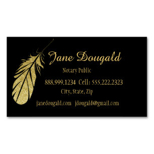 Gold Feather Pen Black Classic Notary Legal  Magnetic Business Card