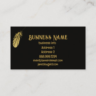 Gold Feather Pen Black Classic Writer's Business Card