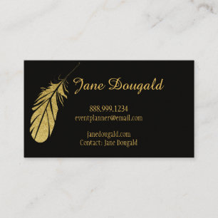 Gold Feather Pen Black Classic Writer's Business Card
