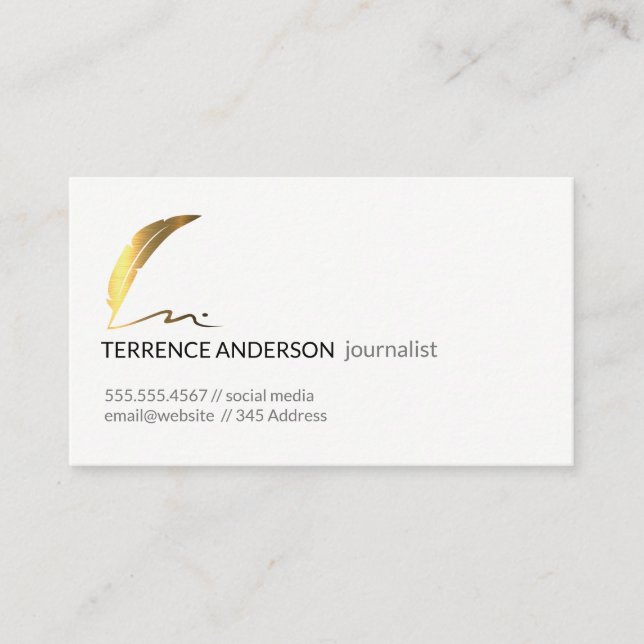 Gold Feather Pen Business Card (Front)
