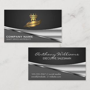 Gold Feather Pillar Logo Metallic Business Card