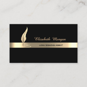Gold Feather Stripe Black Notary Business Card