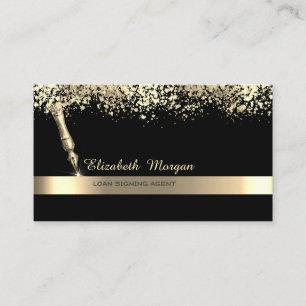Gold Feather Stripe Confetti Black Notary Business Card