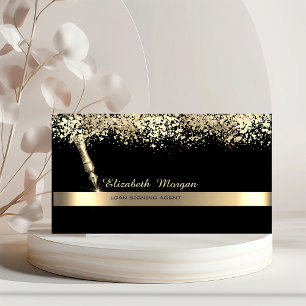 Gold Feather Stripe Confetti Black Notary Business Card