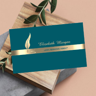 Gold Feather Stripe Green  Business Card