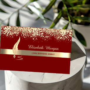 Gold Feather Stripe Red Notary Business Card