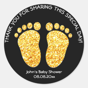 Gold Feet Baby Shower Party Favour Thank You Name Classic Round Sticker