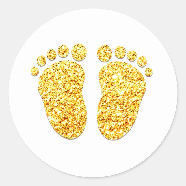 Gold Feet Baby Shower Party Favour Thank You White Classic Round Sticker (Front)