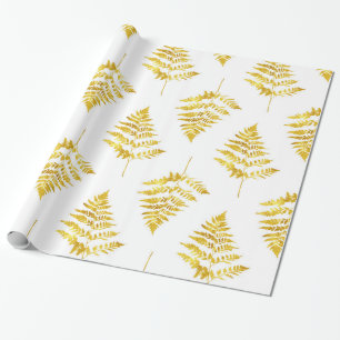 Gold Fern Leaves Pattern Wrapping Paper
