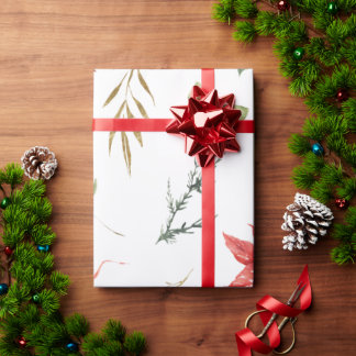 Gold Festive Botany Christmas Pattern Wrapping Paper