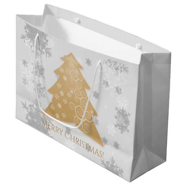 Gold Festive Christmas Tree Gift Bag (Front Angled)