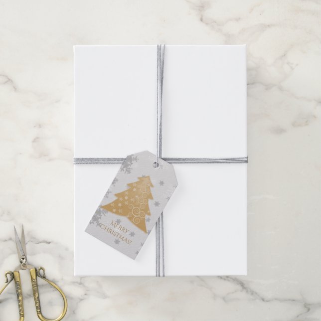Gold Festive Christmas Tree Gift Tag (With Twine)