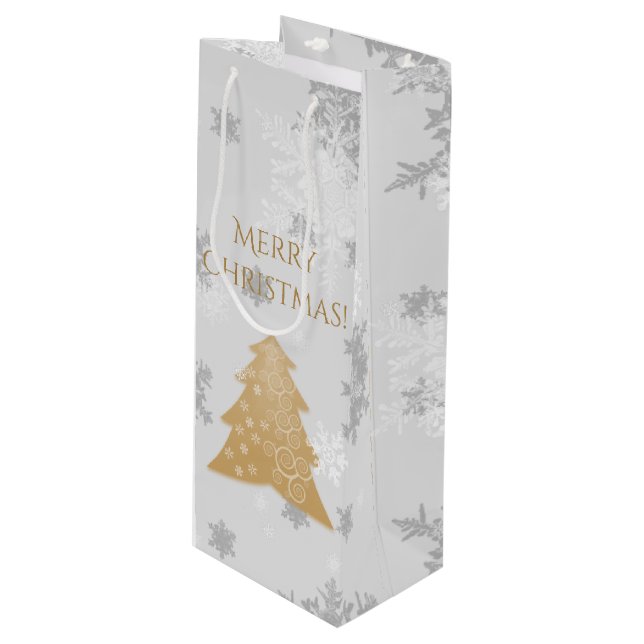 Gold Festive Christmas Tree Wine Gift Bag (Front Angled)