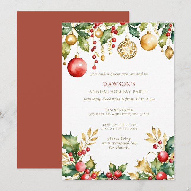 Gold Festive Corporate Christmas Party  Invitation (Front/Back)