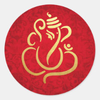 Gold Festive Ganesh | Indian God Damask Red
