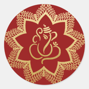 Gold Festive Ganesh   Indian God Red Classic Round Sticker