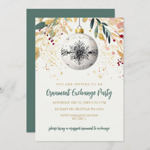 Gold Festive Ornament Exchange Christmas Party Invitation