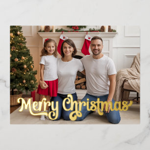 Gold Festive Photo Foil Holiday, Christmas Card