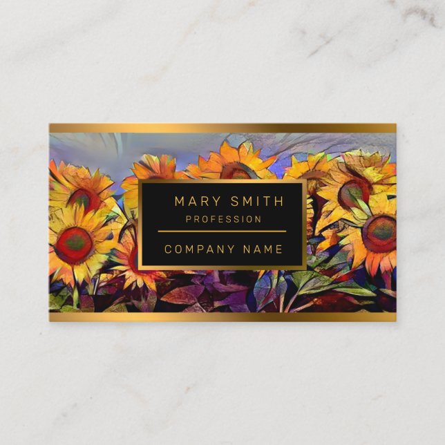 Gold Field Of Sunflowers Elegant Collection Business Card (Front)