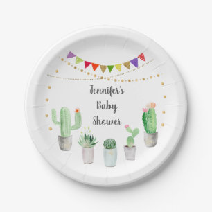 Gold Fiesta Cactus Baby Shower Paper Plate