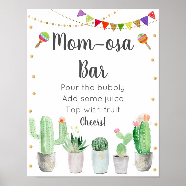 Gold Fiesta Cactus Mum-osa Bar Baby Shower Sign (Front)