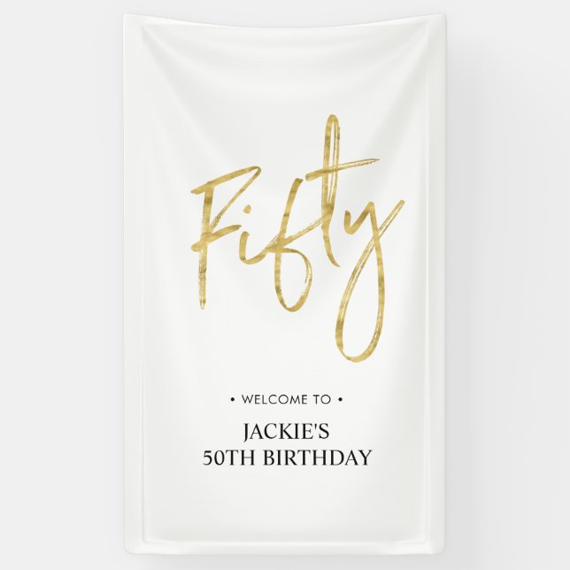 Gold Fifty | 50th Birthday Party Welcome Banner (Vertical)