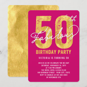 Gold Fifty and Fabulous 50th Birthday Party Invite
