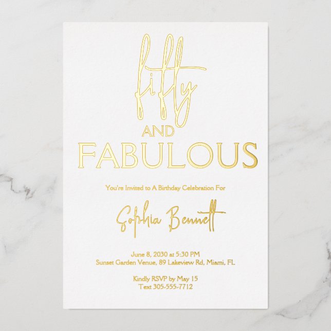 Gold Fifty and Fabulous Script 50th Birthday Party (Front)