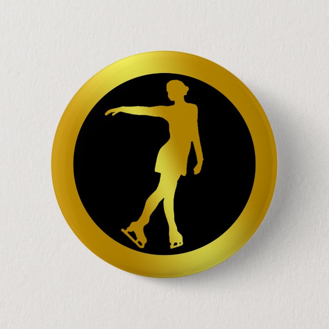 GOLD FIGURE SKATER 6 CM ROUND BADGE (Front)