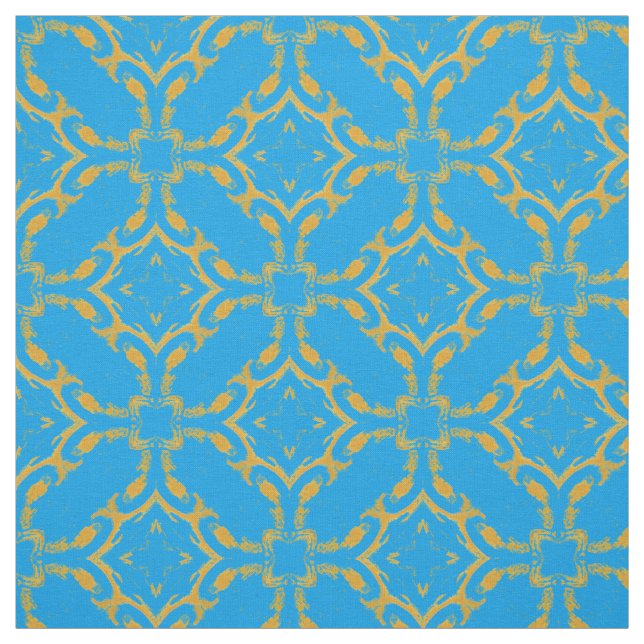 Gold Filigree and Turquoise Pattern Fabric (Swatch)