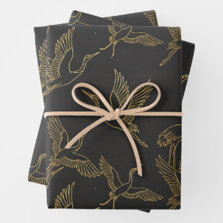 Gold Filigree Art Deco | Crane Charcoal Grey Wrapping Paper Sheet