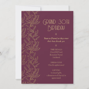 Gold Filigree Art Deco   Fairy Wren 30th Birthday Invitation