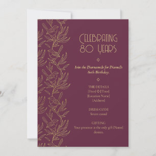 Gold Filigree Art Deco   Fairy Wren 80th Birthday Invitation
