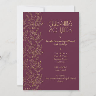 Gold Filigree Art Deco | Fairy Wren 80th Birthday Invitation