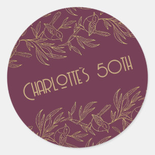 Gold Filigree Art Deco Fairy Wren Merlot Custom Classic Round Sticker