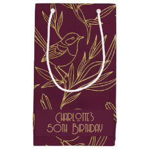 Gold Filigree Art Deco Fairy Wren Merlot Small Gift Bag
