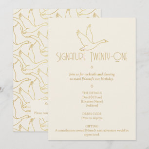 Gold Filigree Art Deco Goose 21st Birthday Invitation