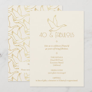 Gold Filigree Art Deco   Goose 40th Birthday Invitation